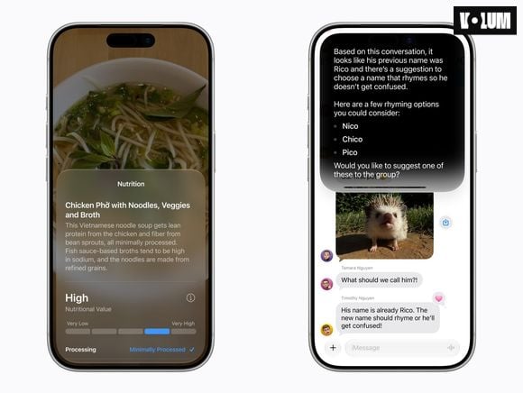 Siri AI acquiert également des capacités visuelles : elle peut analyser les aliments à partir de la caméra ou aider à répondre aux questions concernant une conversation dans Messages.