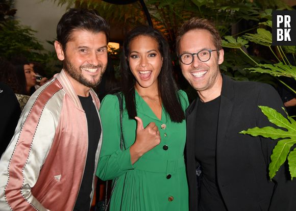 Semi Exclusif - Christophe Beaugrand ,Vaimalama Chaves, miss France 2019 et Damien Thévenot (Télé Matin) lors de l'anniversaire (trois ans) de l'hôtel Les Jardins du Faubourg à Paris le 9 juin 2022. © Veeren / Bestimage