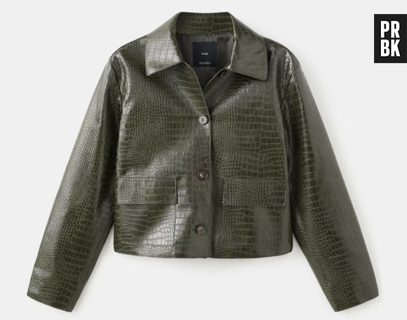 La veste effet peau de croco vert olive de Mango