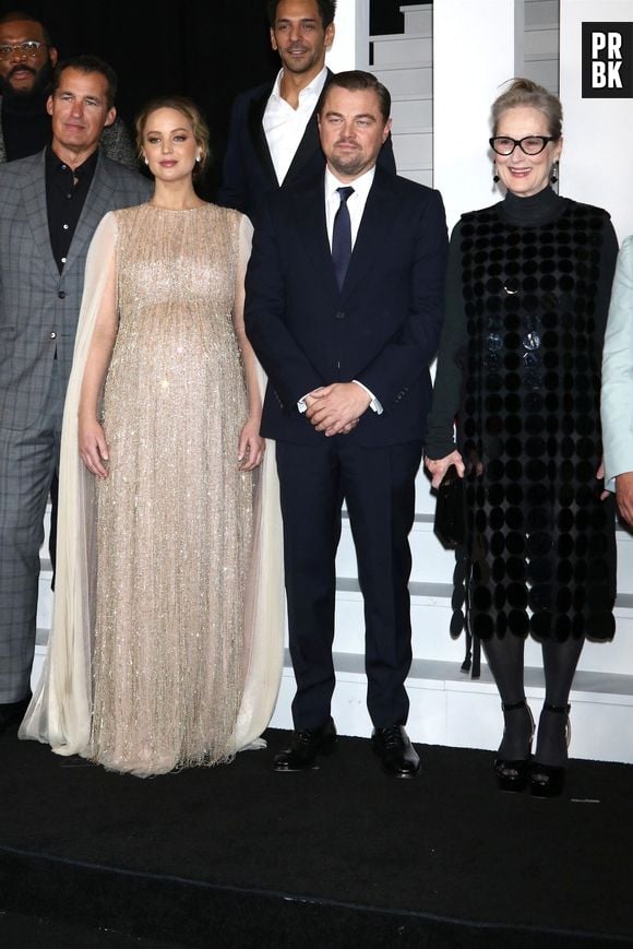 Jennifer Lawrence (enceinte), Leonardo DiCaprio, Meryl Streep à la première du film "Don't Look Up" à New York, le 5 décembre 2021.
