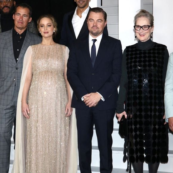 Jennifer Lawrence (enceinte), Leonardo DiCaprio, Meryl Streep à la première du film "Don't Look Up" à New York, le 5 décembre 2021.