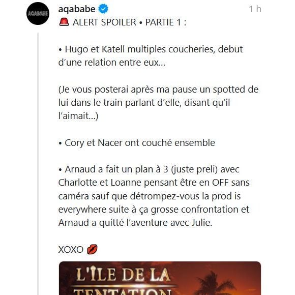 Aqababe balance sur L'Île de la tentation 2025.