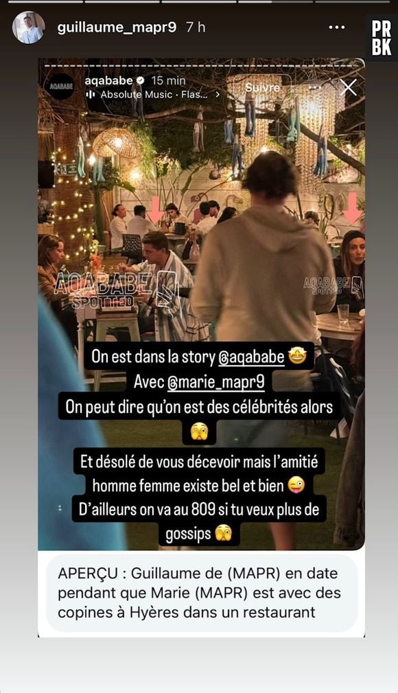 Guillaume réagit à la story d'Aqababe.